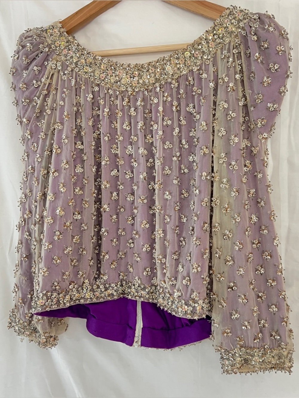 60s Couture Beaded Evening Top Heavy Crystal Embellishment Silk Cropped Italy S - Picture 2 of 13